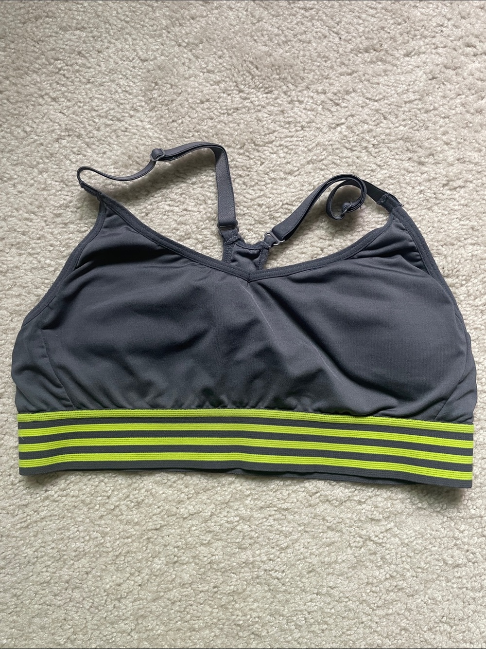Women’s Gray Sports Bralette with Neon Green Stripe